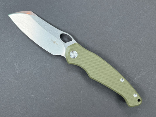 TWOSUN TS421 Folding, Liner Lock, D2, Stonewash, Sheepsfoot, Plain Edge, Flat Grind, Handle: G10/Green, (NEW - OPEN BOX)