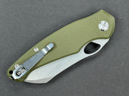 TWOSUN TS421 Folding, Liner Lock, D2, Stonewash, Sheepsfoot, Plain Edge, Flat Grind, Handle: G10/Green, (NEW - OPEN BOX)