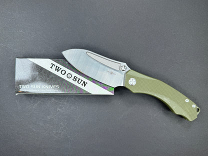 TWOSUN TS425 Folding, Liner Lock, K110, Satin, Drop Point, Plain Edge, Flat Grind, Handle: G10/Green, (NEW - OPEN BOX)