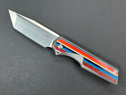 TWOSUN TS436 Folding, Liner Lock, K110, Satin, Tanto, Plain Edge, Compound Bevel, Handle: Tittanium/ G10/Multi-color, (NEW - OPEN BOX)