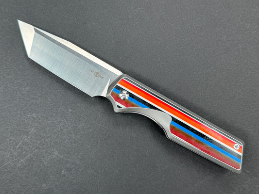 TWOSUN TS436 Folding, Liner Lock, K110, Satin, Tanto, Plain Edge, Compound Bevel, Handle: Tittanium/ G10/Multi-color, (NEW - OPEN BOX)