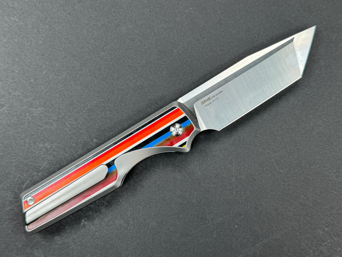 TWOSUN TS436 Folding, Liner Lock, K110, Satin, Tanto, Plain Edge, Compound Bevel, Handle: Tittanium/ G10/Multi-color, (NEW - OPEN BOX)