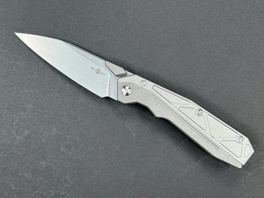 TWOSUN TS452 Folding, Liner Lock, 14C28N, Stonewash, Spear Point, Plain Edge, Full Grind, Handle: Titanium/Gray, (NEW - OPEN BOX)