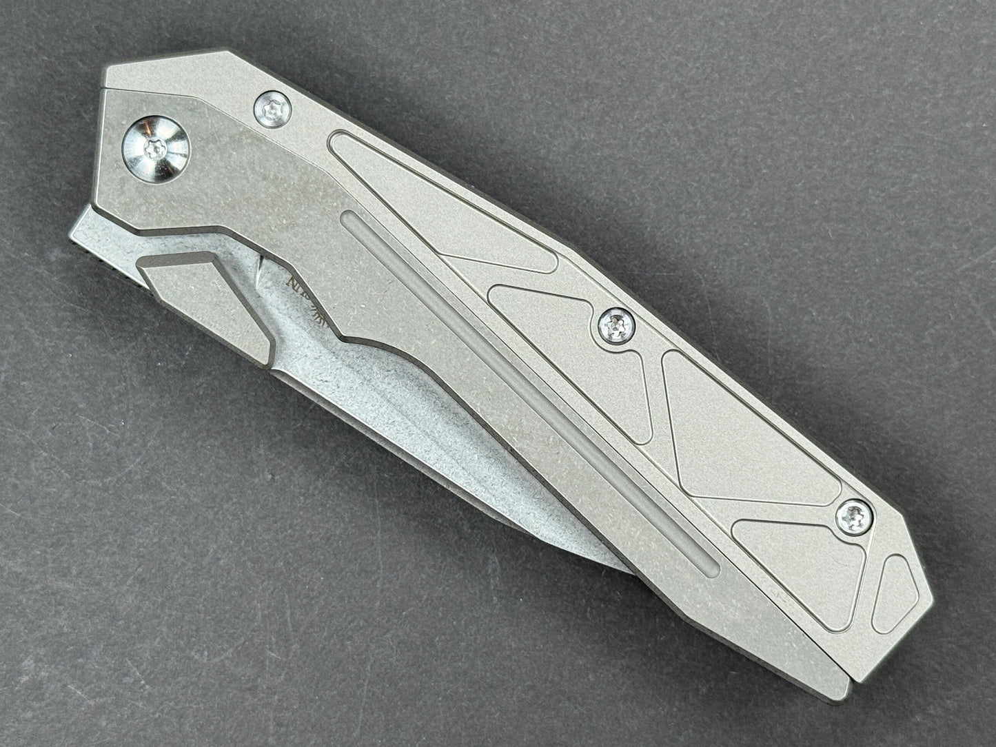 TWOSUN TS452 Folding, Liner Lock, 14C28N, Stonewash, Spear Point, Plain Edge, Full Grind, Handle: Titanium/Gray, (NEW - OPEN BOX)
