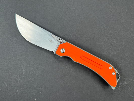 TWOSUN TS472 Folding, Liner Lock, 14C28N, Stonewash, Straight Back, Plain Edge, Full Grind, Handle: Titanium/ G10/Gray/ Orange, (NEW - OPEN BOX)