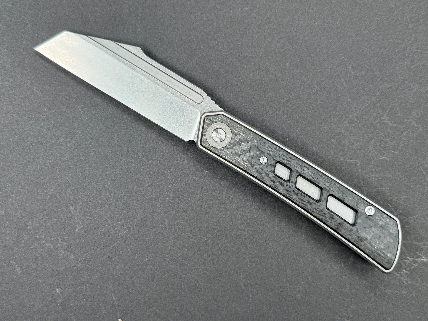 TWOSUN TS474 Folding, Frame Lock, M398, Stonewash, Sheepsfoot, Plain Edge, High Flat Grind, Handle: Titanium/ Carbon Fiber/Gray/ Black, (NEW - OPEN BOX)