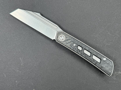 TWOSUN TS474 Folding, Frame Lock, M398, Stonewash, Sheepsfoot, Plain Edge, High Flat Grind, Handle: Titanium/ Carbon Fiber/Gray/ Black, (NEW - OPEN BOX)