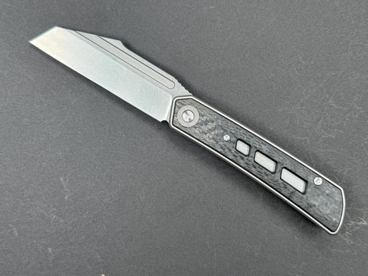TWOSUN TS474 Folding, Frame Lock, M398, Stonewash, Sheepsfoot, Plain Edge, High Flat Grind, Handle: Titanium/ Carbon Fiber/Gray/ Black, (NEW - OPEN BOX)
