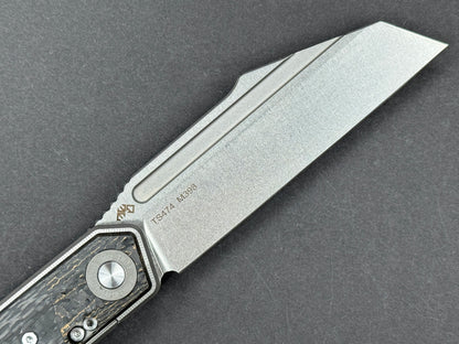 TWOSUN TS474 Folding, Frame Lock, M398, Stonewash, Sheepsfoot, Plain Edge, High Flat Grind, Handle: Titanium/ Carbon Fiber/Gray/ Black, (NEW - OPEN BOX)