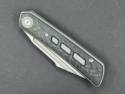 TWOSUN TS474 Folding, Frame Lock, M398, Stonewash, Sheepsfoot, Plain Edge, High Flat Grind, Handle: Titanium/ Carbon Fiber/Gray/ Black, (NEW - OPEN BOX)