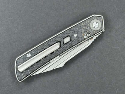 TWOSUN TS474 Folding, Frame Lock, M398, Stonewash, Sheepsfoot, Plain Edge, High Flat Grind, Handle: Titanium/ Carbon Fiber/Gray/ Black, (NEW - OPEN BOX)
