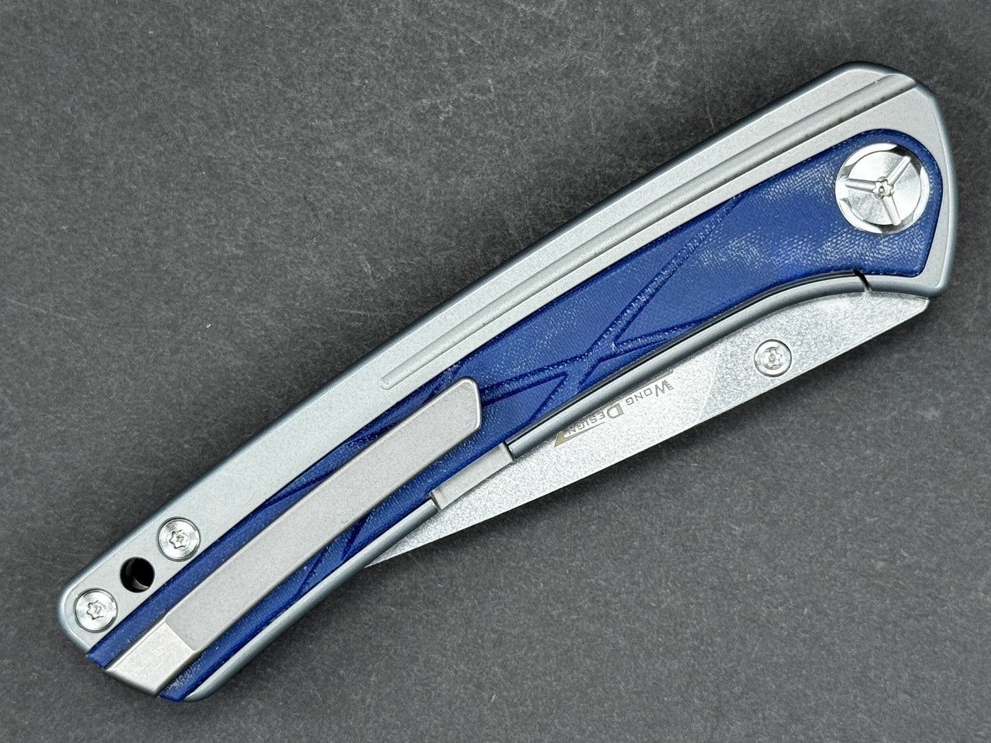 TWOSUN TS171 Folding, Frame Lock , D2, Stonewash, Clip Point, Plain Edge, High Flat Grind, Handle: Titanium/ Micarta/Blue, (NEW - OPEN BOX)
