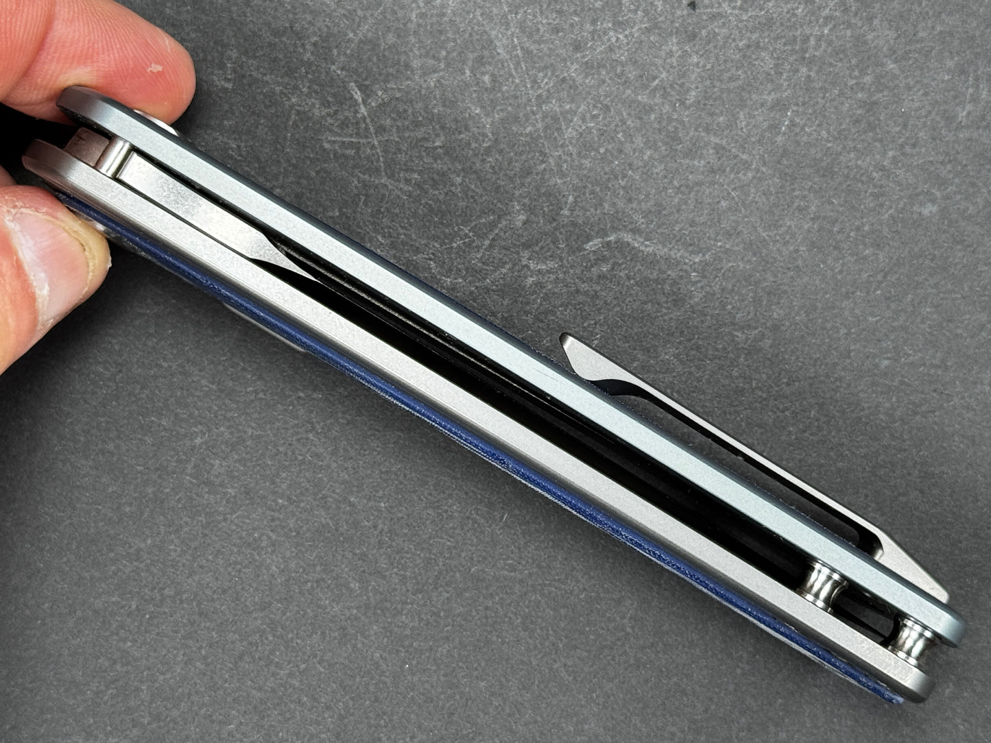 TWOSUN TS171 Folding, Frame Lock , D2, Stonewash, Clip Point, Plain Edge, High Flat Grind, Handle: Titanium/ Micarta/Blue, (NEW - OPEN BOX)