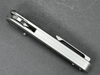 TWOSUN TS473 Folding, Frame Lock , 14C28N, Stonewash, Tonto, Plain Edge, Compound Bevel, Handle: Titanium/ Carbon Fiber/Gray/ Black, (NEW - OPEN BOX)