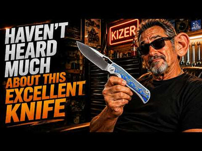 Kizer Allure Silver/Blue Titanium/Vortex Micarta Handle S45VN Satin Blade