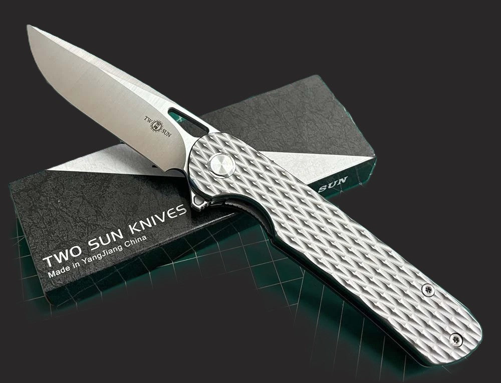 TWOSUN TS328 Black or Silver Titanium Handle M390 Blade