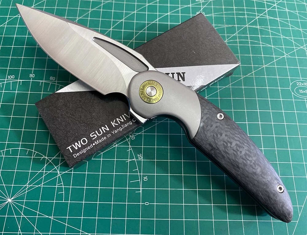 TWOSUN TS407 TITANIUM/CARBON FIBER HANDLE YJ01-V1 PLAIN EDGE