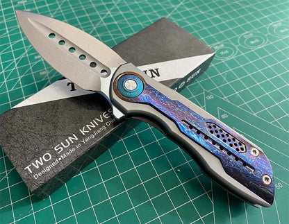 TWOSUN TS440 Gold or Blue Titanium Handle 14C28N Blade