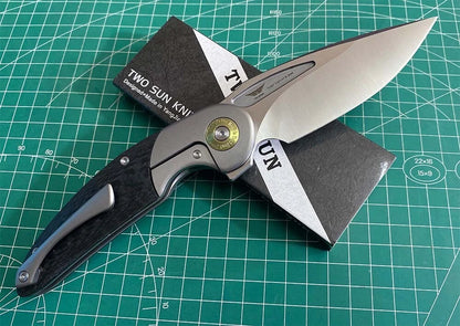 TWOSUN TS407 TITANIUM/CARBON FIBER HANDLE YJ01-V1 PLAIN EDGE