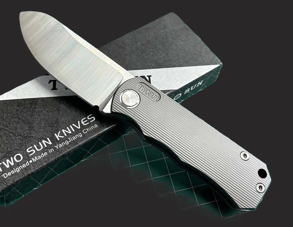 TwoSun  TS349 Green or Gray Titanium Handle M390 Blade