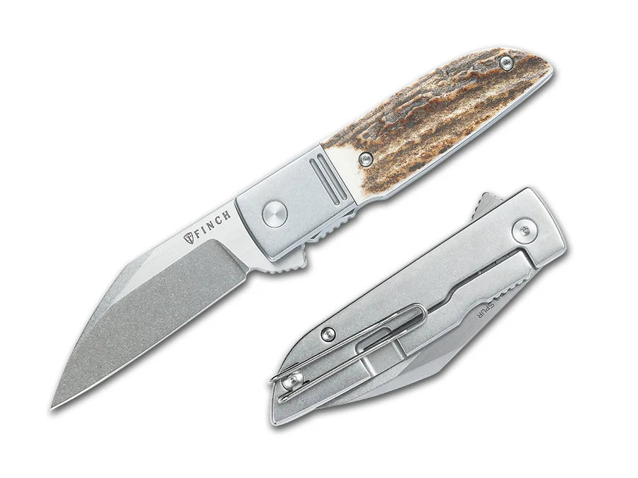 Finch Geneva Spur with stag/abalone scale 154CM blade